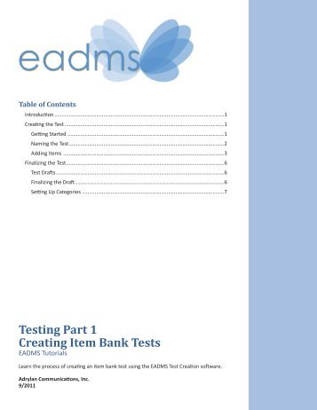 EADMS Tutorials - Creating Item Bank Tests Part 1