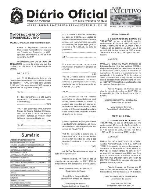 SumÃ¡rio - DiÃ¡rio Oficial - Governo do Estado do Tocantins