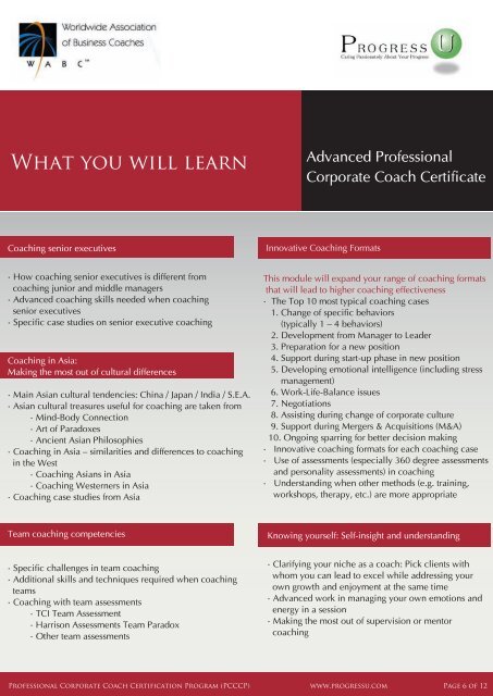 Professional Corporate Coach Certification Program ... - Progress-U