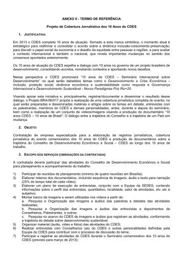 ANEXO II - TERMO DE REFERÊNCIA Projeto de Cobertura ...