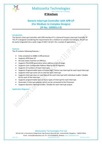 Interrupt Controller IP with AMBA APB IF - Mattozetta Technologies