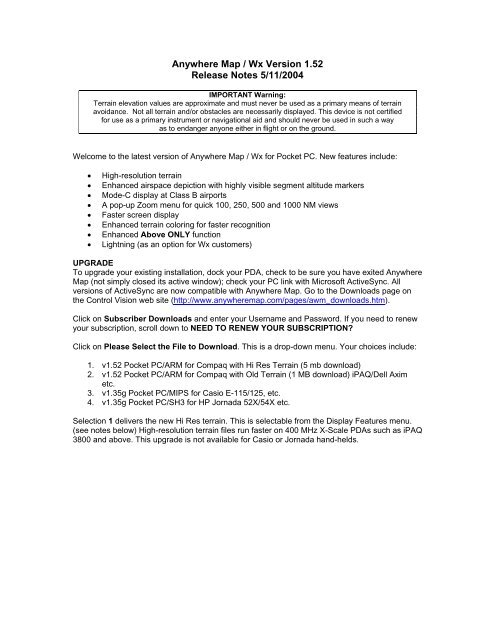 Anywhere Map / Wx Version 1.52 Release Notes 5/11/2004