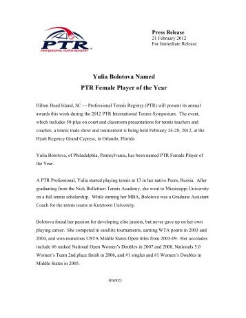 Yulia Bolotova Named PTR Female Player of the Year - Professional ...