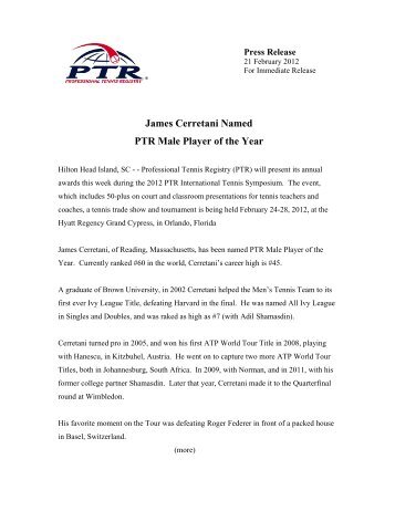 James Cerretani Named PTR Male Player of the Year - Professional ...