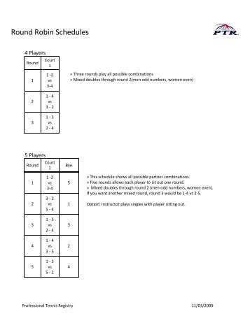 Round Robin Schedules - Professional Tennis Registry