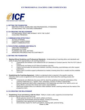 icf professional coaching core competencies - Institute of Coaching