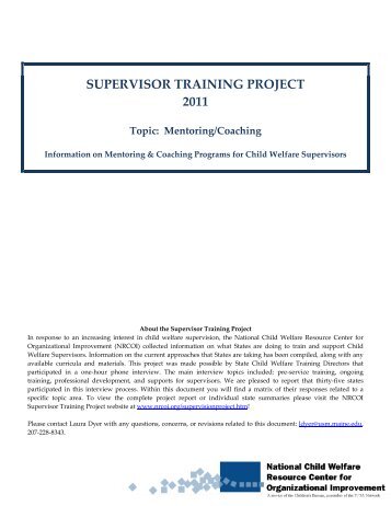 supervisor training project 2011 - National Child Welfare Resource ...