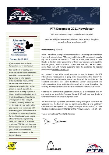 PTR December 2011 Newsletter - Professional Tennis Registry