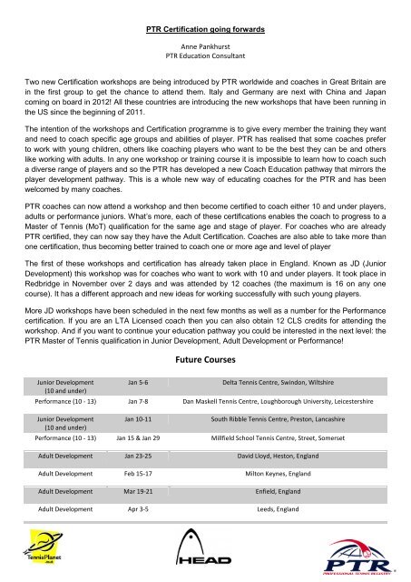 PTR December 2011 Newsletter - Professional Tennis Registry