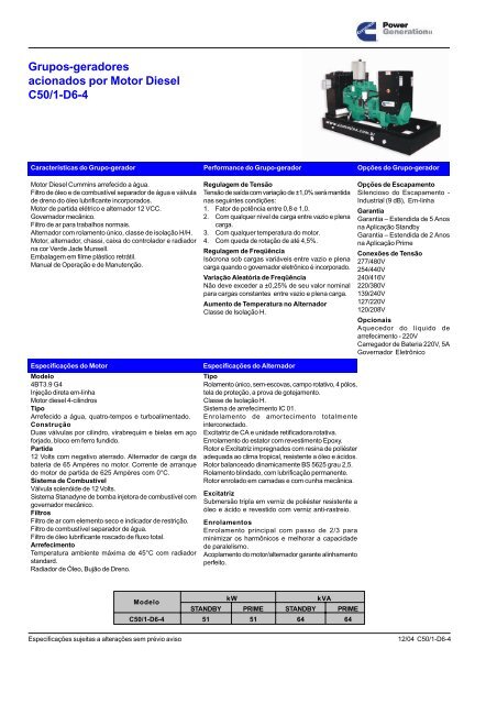 Grupos-geradores acionados por Motor Diesel C50/1-D6-4