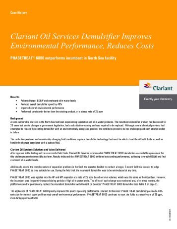 Clariant Oil Services Demulsifier Improves Environmental ...