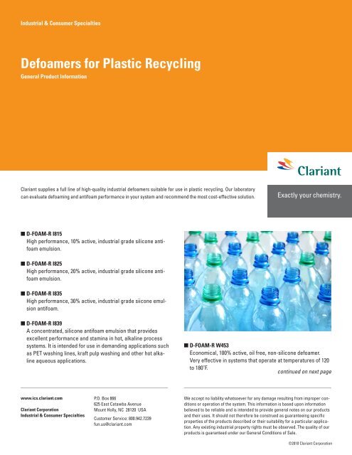 Defoamers for Plastic Recycling - Clariant