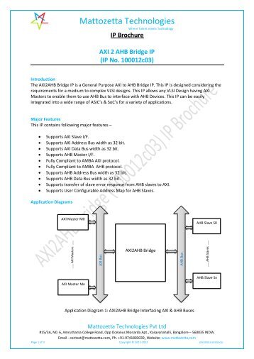 AXI2AHB Bridge IP - Mattozetta Technologies