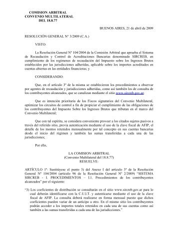 rg.03 2009 - sircreb - Comisión Arbitral del Convenio Multilateral