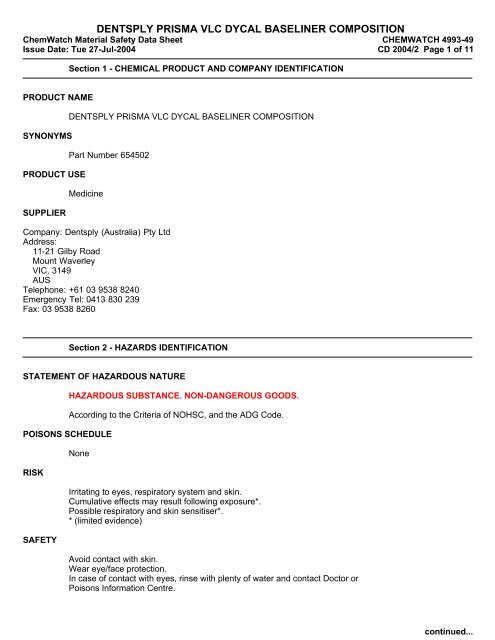 ChemWatch MSDS 4993-49 - Dentsply