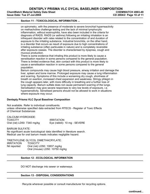 ChemWatch MSDS 4993-49 - Dentsply