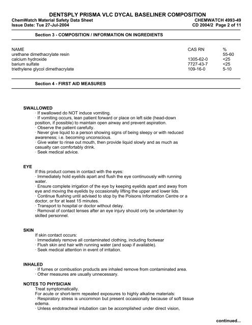 ChemWatch MSDS 4993-49 - Dentsply