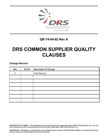 QR-74-04-02 Rev A DRS COMMON SUPPLIER QUALITY CLAUSES