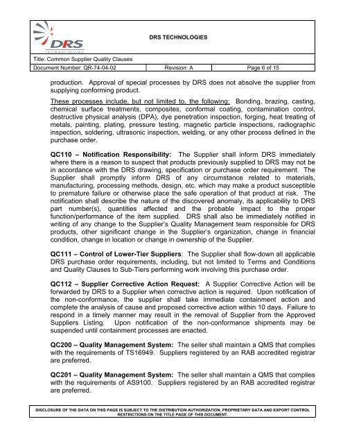 QR-74-04-02 Rev A DRS COMMON SUPPLIER QUALITY CLAUSES