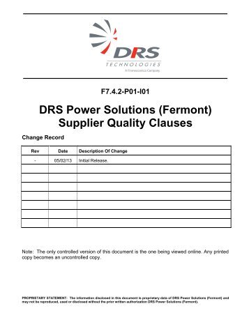DRS Power Solutions (Fermont) Supplier Quality Clauses F7 4 2 ...