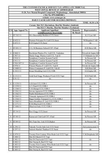 Daily Cause List Formet - Custom Excise & Service Tax Appellate ...