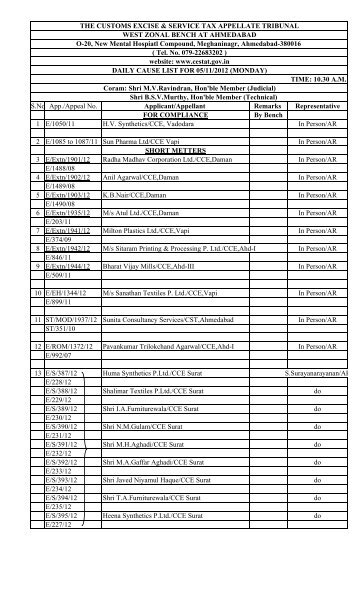 cause list format.xls - Custom Excise & Service Tax Appellate Tribunal