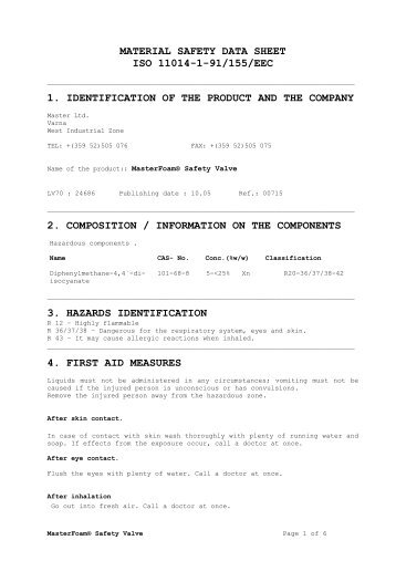 MATERIAL SAFETY DATA SHEET ISO 11014-1-91/155 ... - Master