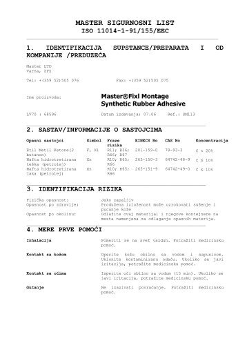 master sigurnosni list iso 11014-1-91/155/eec