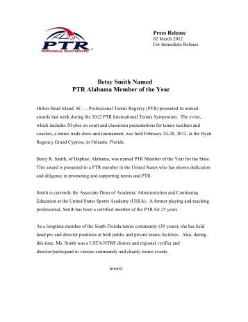 Betsy Smith Named PTR Alabama Member of the Year