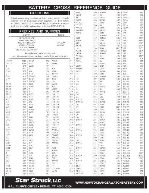 Our Watch Battery Cross Reference Guide - Star Struck, LLC