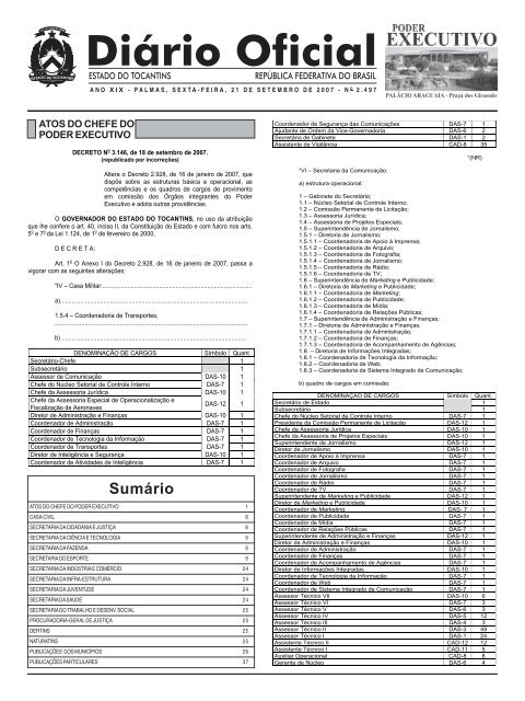 SumÃ¡rio - DiÃ¡rio Oficial - Governo do Estado do Tocantins