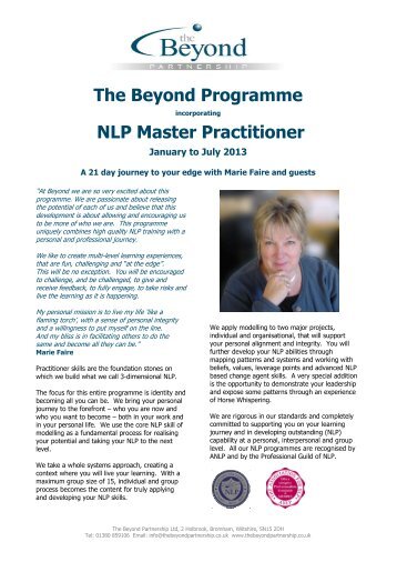 NLP Master Practitioner 2013.pdf - The Beyond Partnership