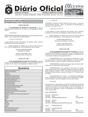 SumÃ¡rio - DiÃ¡rio Oficial - Governo do Estado do Tocantins