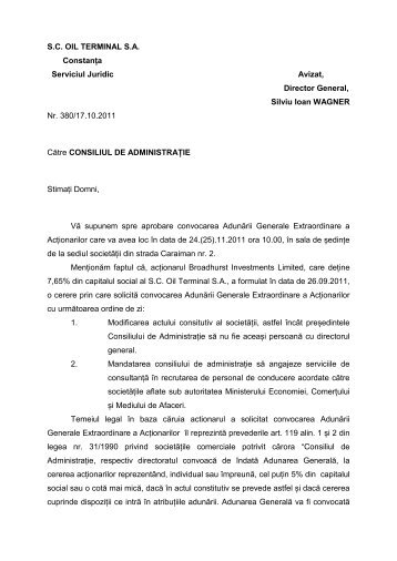 SC OIL TERMINAL SA ConstanÈa Serviciul Juridic Avizat, Director ...