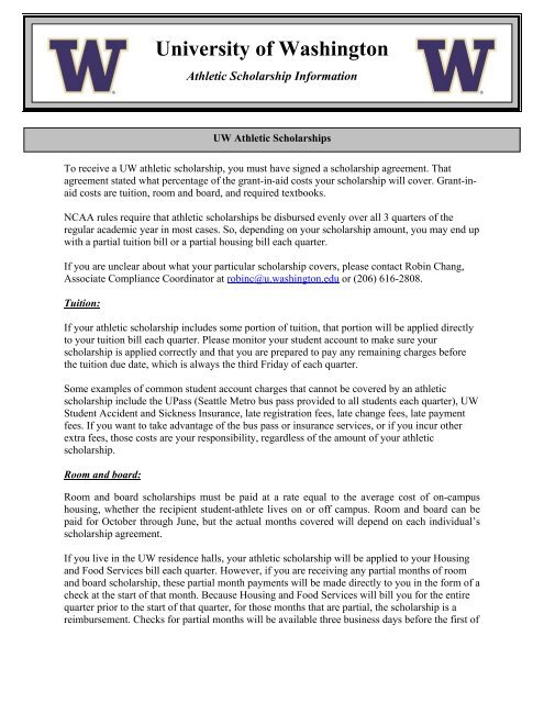 Uw Athletic Scholarship Information Gohuskies Com