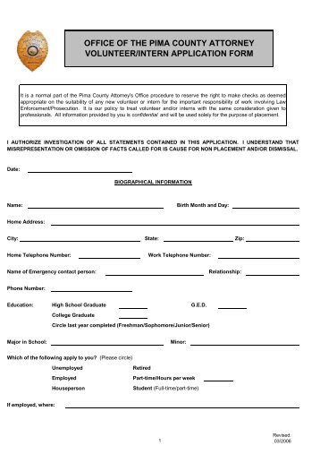 Volunteer-Intern Application Form - Pima County Attorney