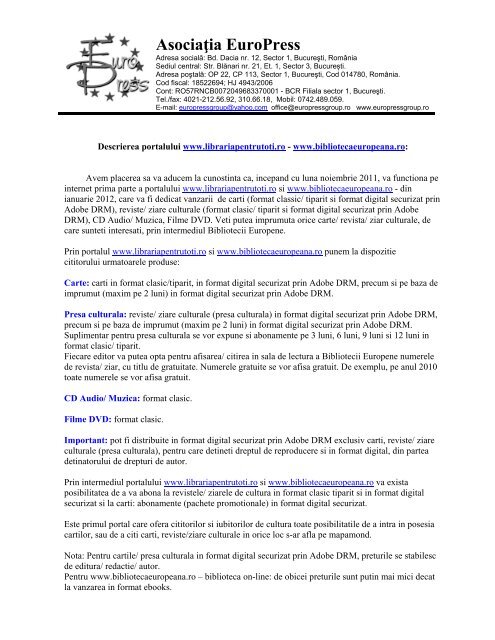 In curand: www.librariapentrutoti.ro - Ideea Europeana