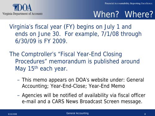 Fiscal Year End - Virginia Department of Accounts - Commonwealth ...