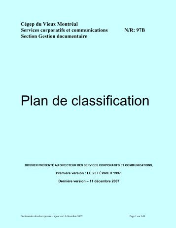 Plan de classification des documents - Cégep du Vieux Montréal