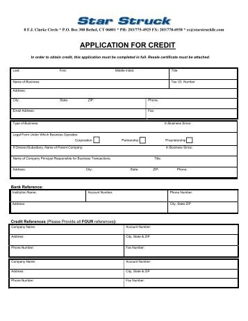 APPLICATION FOR CREDIT - Star Struck, LLC