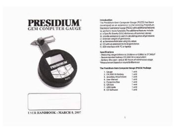 Presidium Gem Computer Gauge Manual - Star Struck, LLC