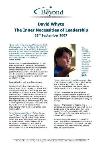 David Whyte The Inner Necessities of Leadership 28th September ...