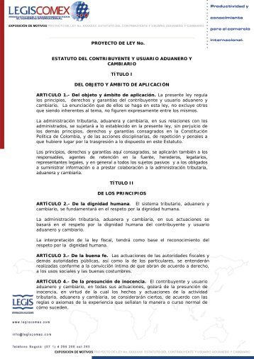 PROYECTO DE LEY No. ESTATUTO DEL ... - Legis Comex