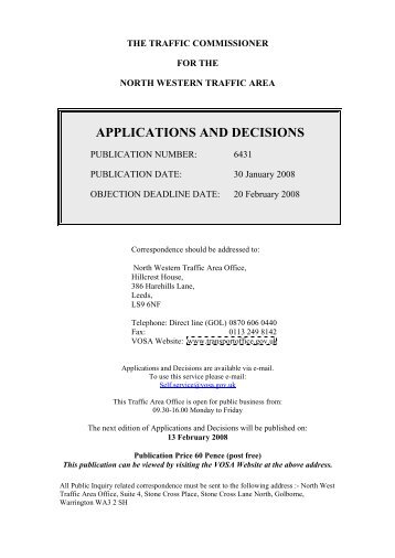 A&D 6431 - 30th January 2008 - Driver and Vehicle Licensing Agency