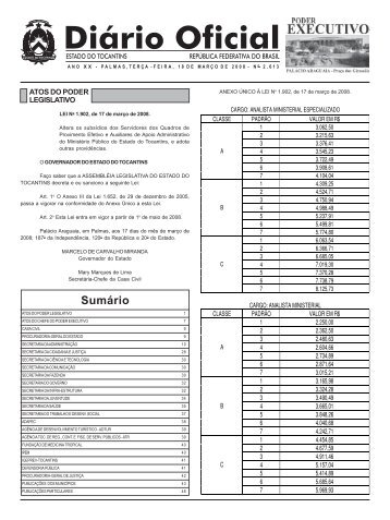 SumÃ¡rio - DiÃ¡rio Oficial - Governo do Estado do Tocantins