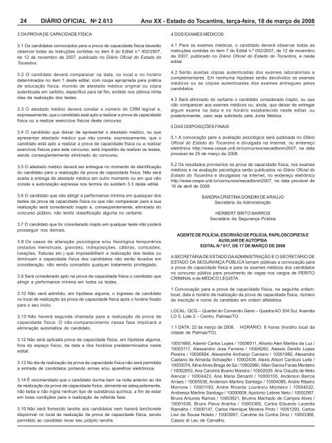 SumÃ¡rio - DiÃ¡rio Oficial - Governo do Estado do Tocantins