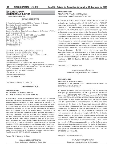 SumÃ¡rio - DiÃ¡rio Oficial - Governo do Estado do Tocantins