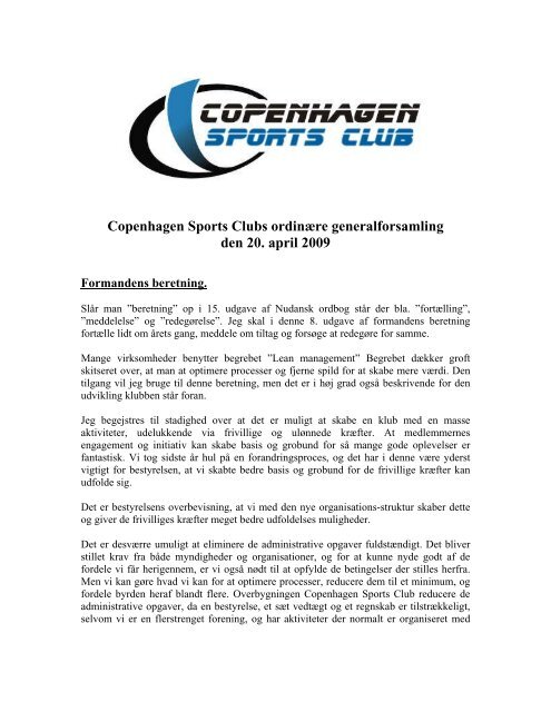 Copenhagen Sports Clubs ordinÃ¦re generalforsamling den 20. april ...