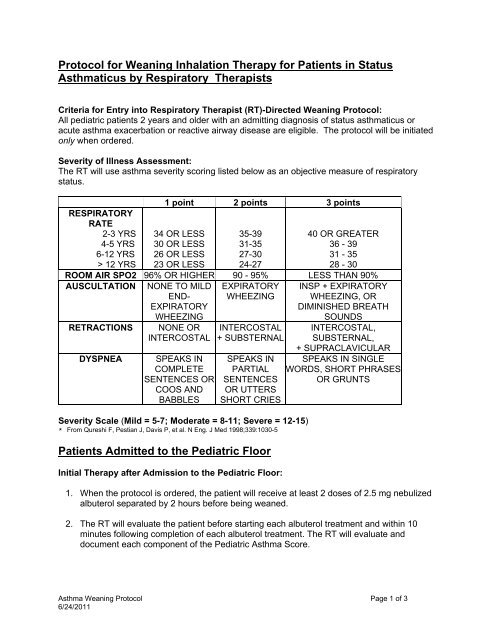 Pediatric Asthma Weaning Protocol - HUMCMD.net