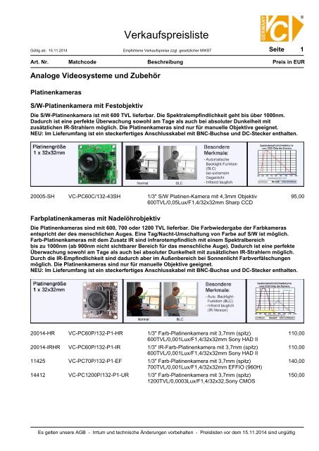 Verkaufspreisliste